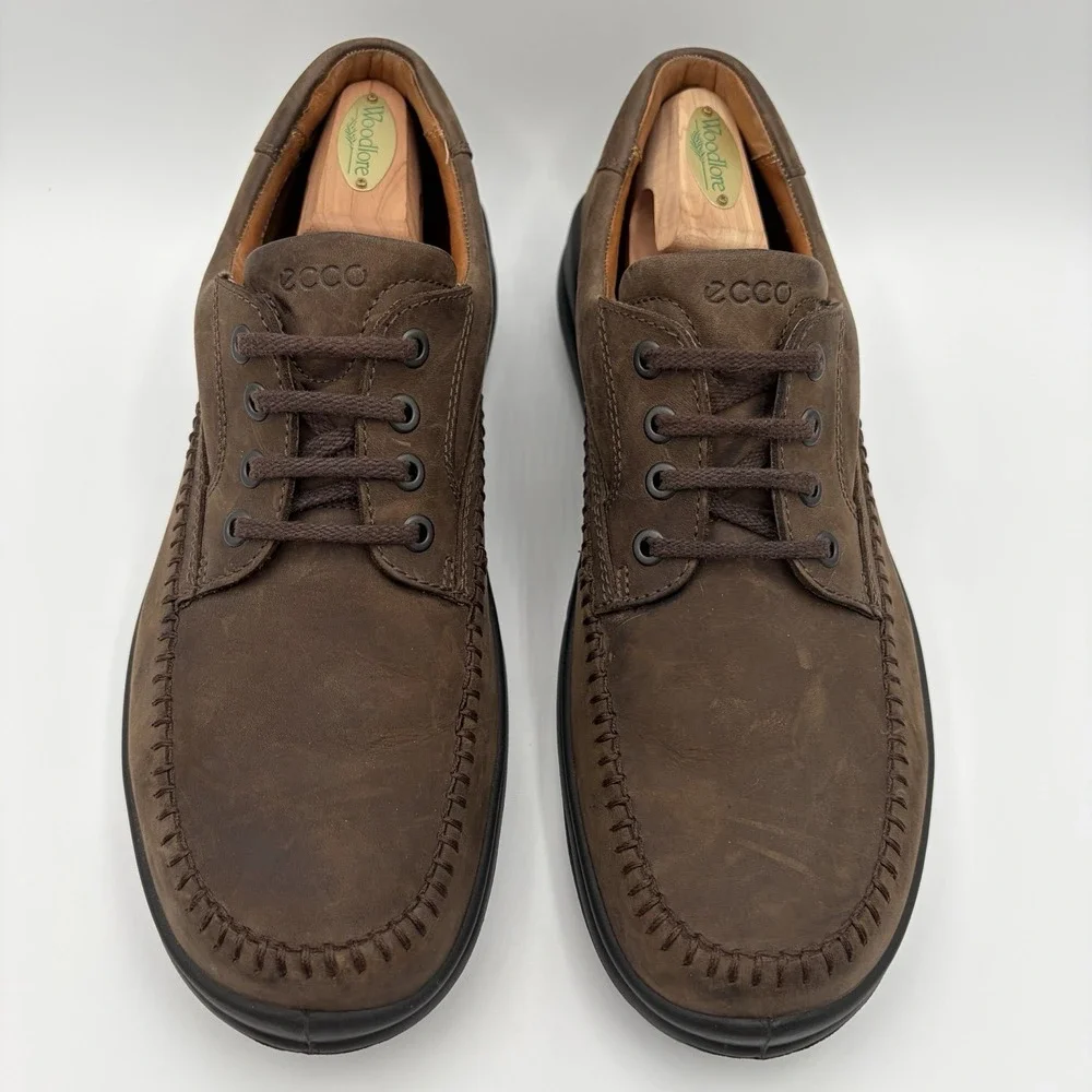 Ecco Seawalker Leather Shoes Mens 44 Brown 10 - 10.5 Comfort Oxfords Lace Up EUC